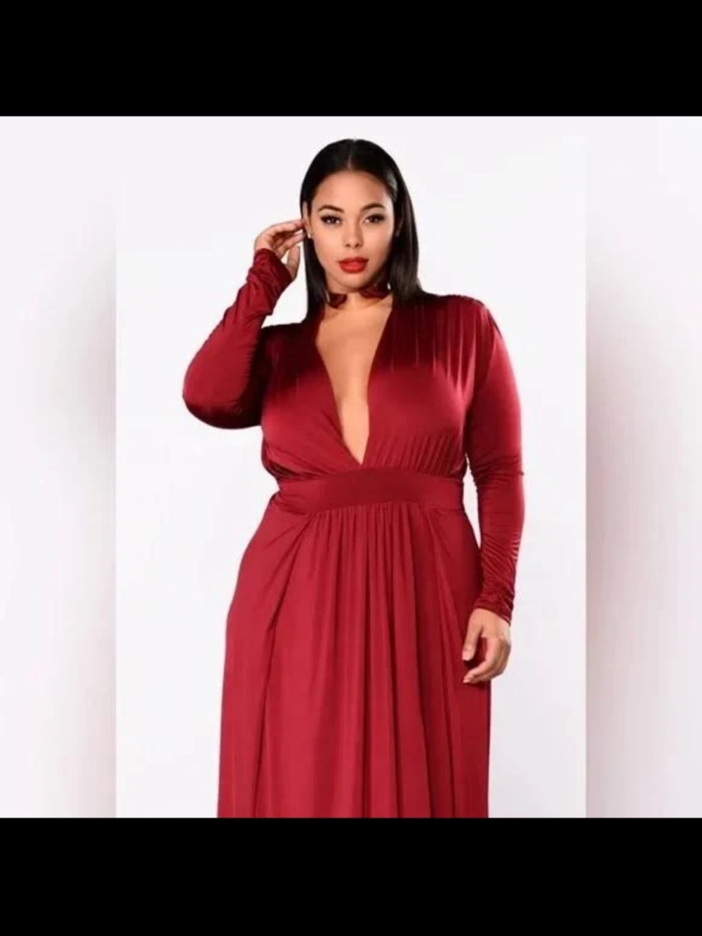 NWT Fashion Nova Burgundy Plunge Long Sleeve Maxi Dress